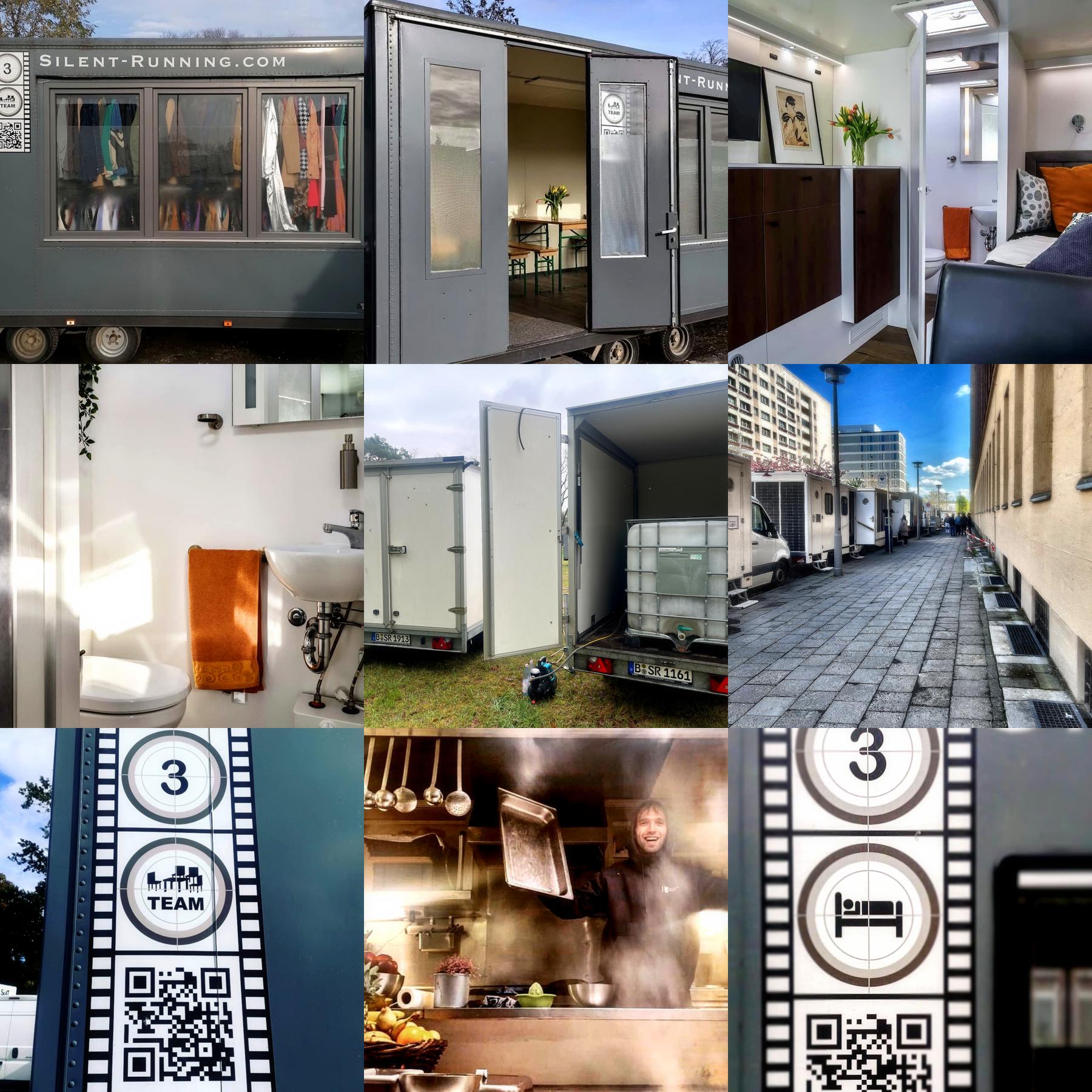 Silent Running Filmservice Collage – Spezialfahrzeuge, Set-Logistik, Fahrservice und Catering für professionelle Filmproduktionen in Berlin und deutschlandweit